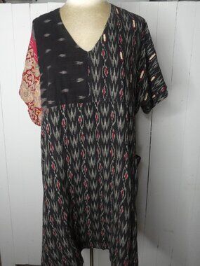 Dignity Not Charity Women's L Embroidered Shift Dress Blue Red Geometric Cotton